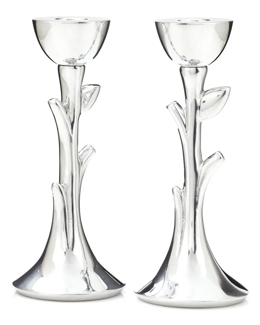 Tree of Life Sabbath Candle Sticks - Silver, Alloy image