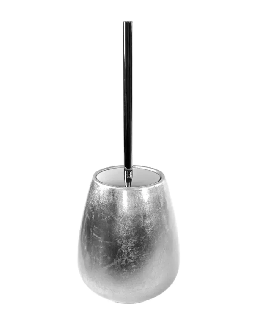 Silver Pottery Round Toilet Brush Holder - Silver image