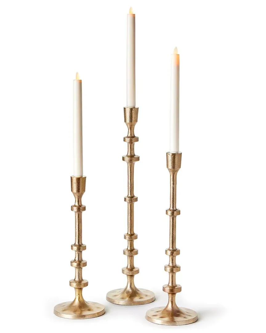 Abacus Set of 3 Taper Holders - Gold, Aluminum