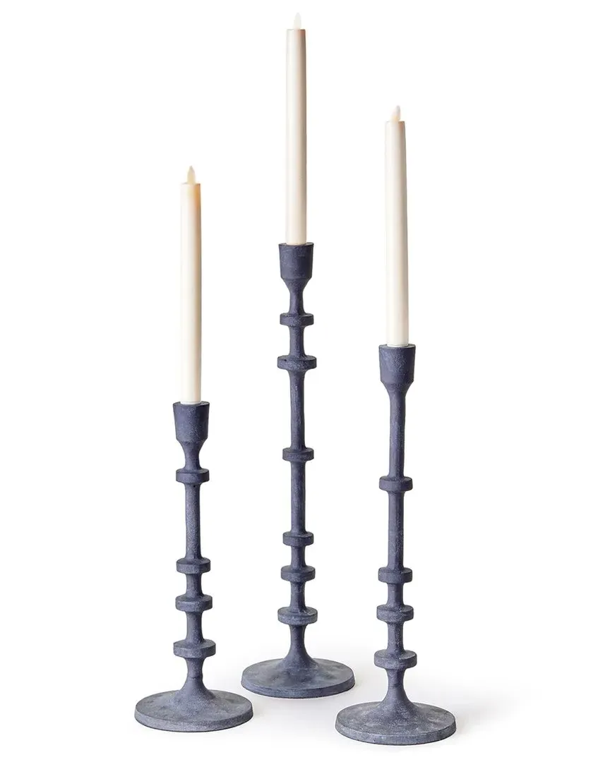 Abacus Set of 3 Taper Holders - Silver, Aluminum