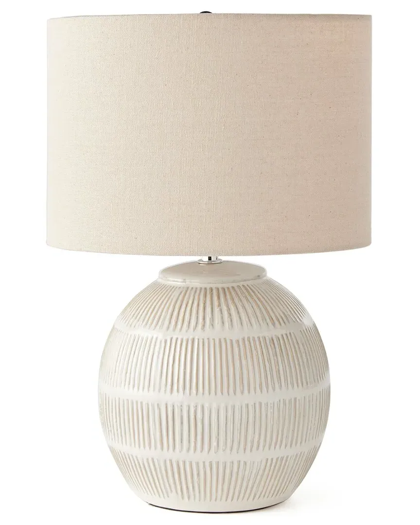 Antoni Table Lamp with Linen Shade - White, Ceramic image