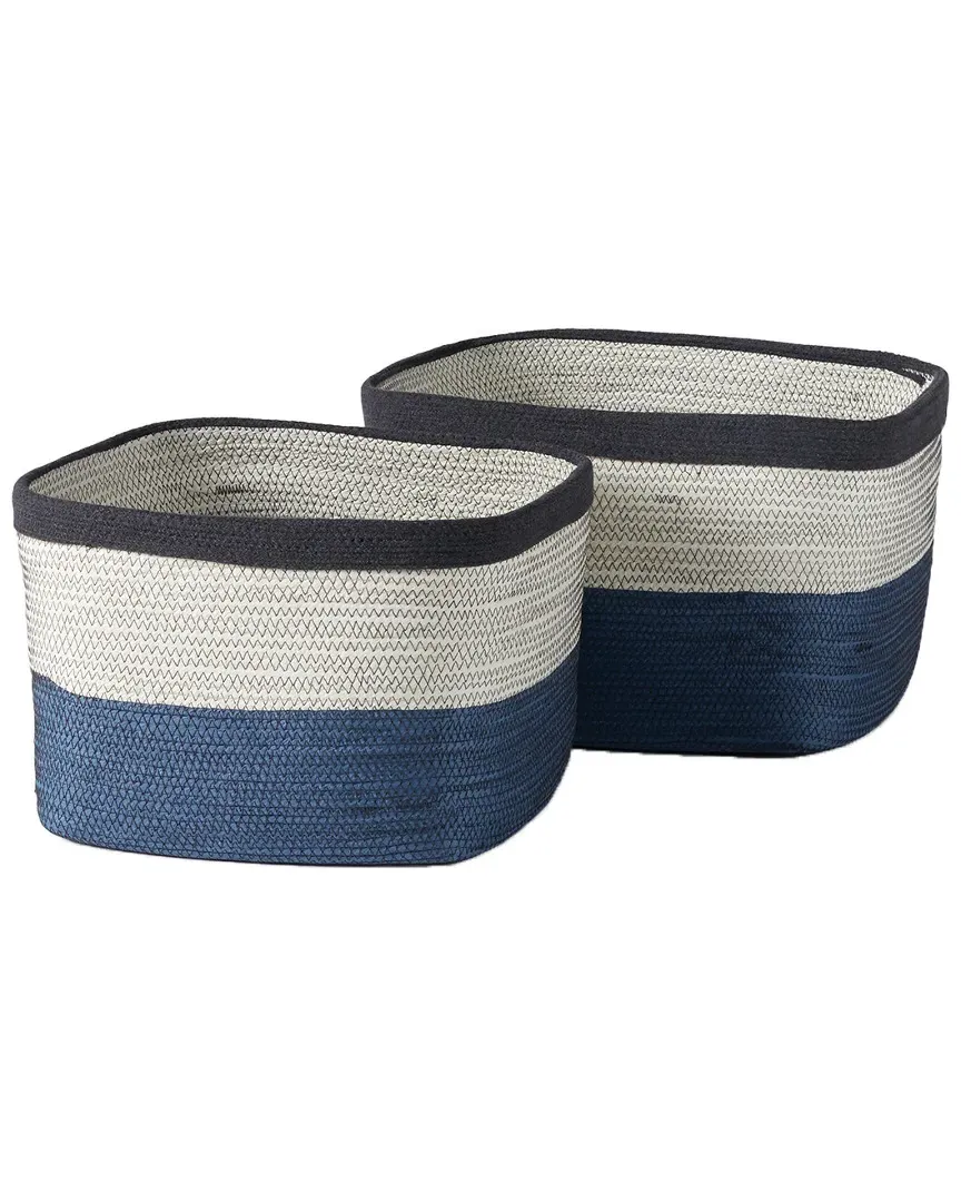 Ayden 2pc Rectangular Basket Set - White/Blue, Paper/Cotton image