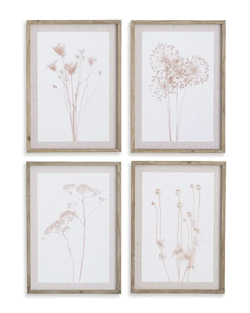 Botanical Prints Set of 4 - Brown, Pine Wood