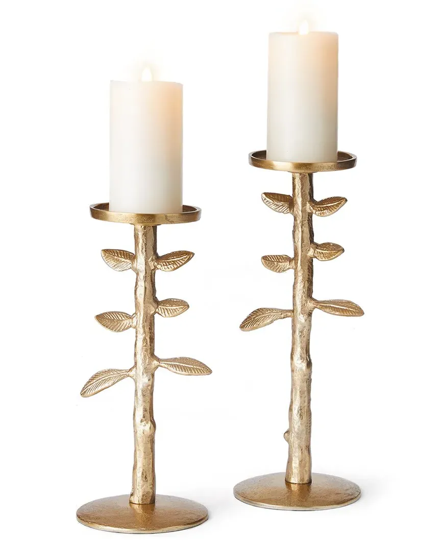 Brier Set of 2 Candle Stands - Gold, Aluminum