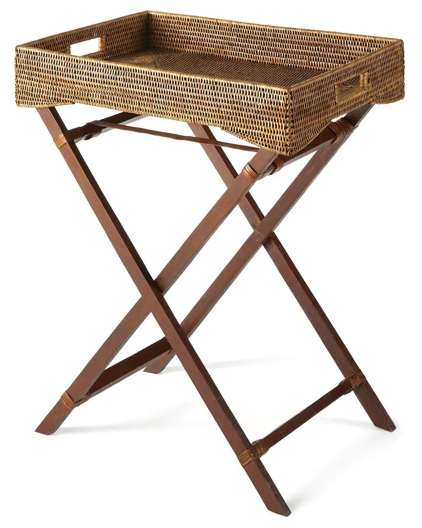 Burma Rattan Butler Tray Table with Foldable Legs - Brown image