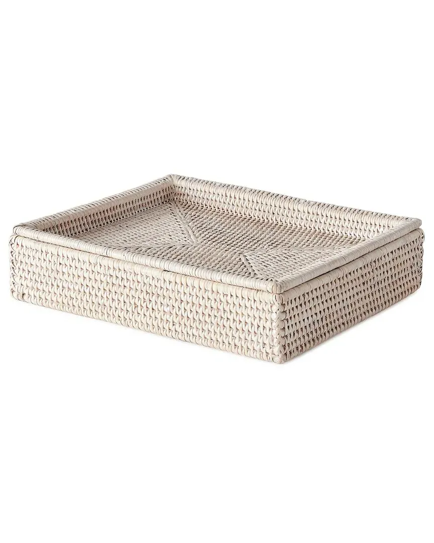 Burma Rattan Lidded Letter Box - White