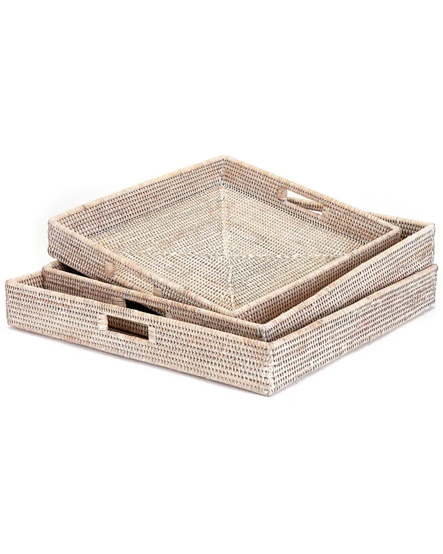 Burma Rattan Ottoman Trays Set of 3 - Whitewash