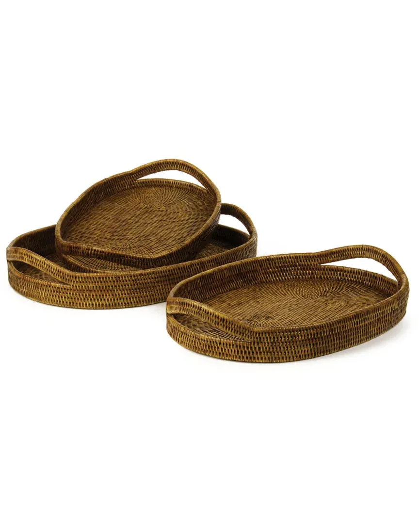Burma Rattan Oval Serving Trays Set of 3 - Warm Brown image