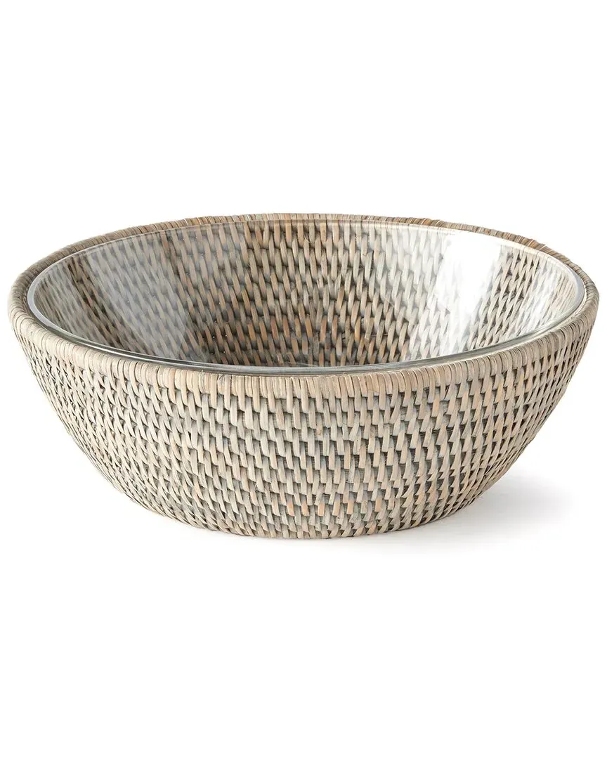 Burma Rattan Serving Bowl with Glass Insert - Gray image