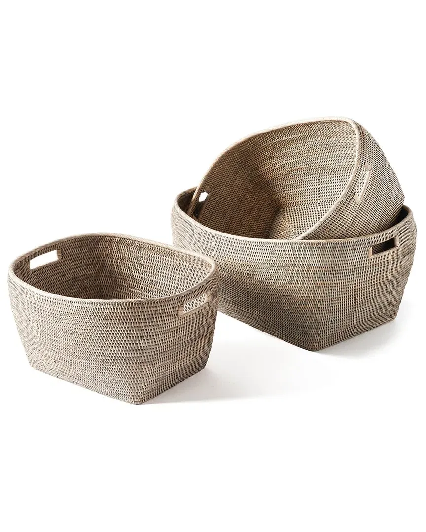Burma Set of 3 Family Baskets - Gray, Rattan