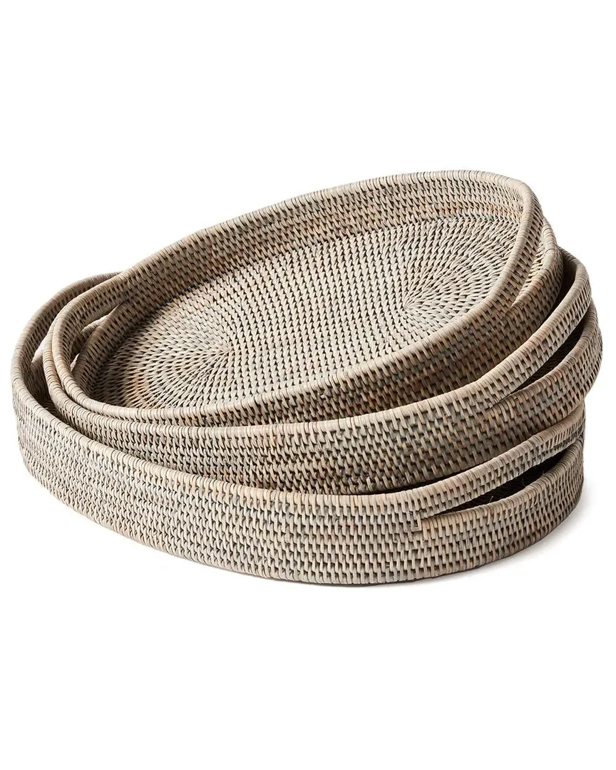Burma Set of 3 Oval Serving Trays - Gray, Rattan image