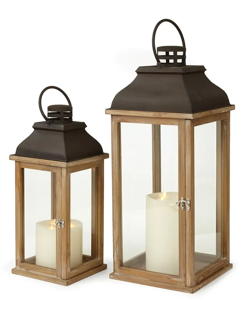 Carmel Set of 2 Lanterns - Natural Brown, Firwood image