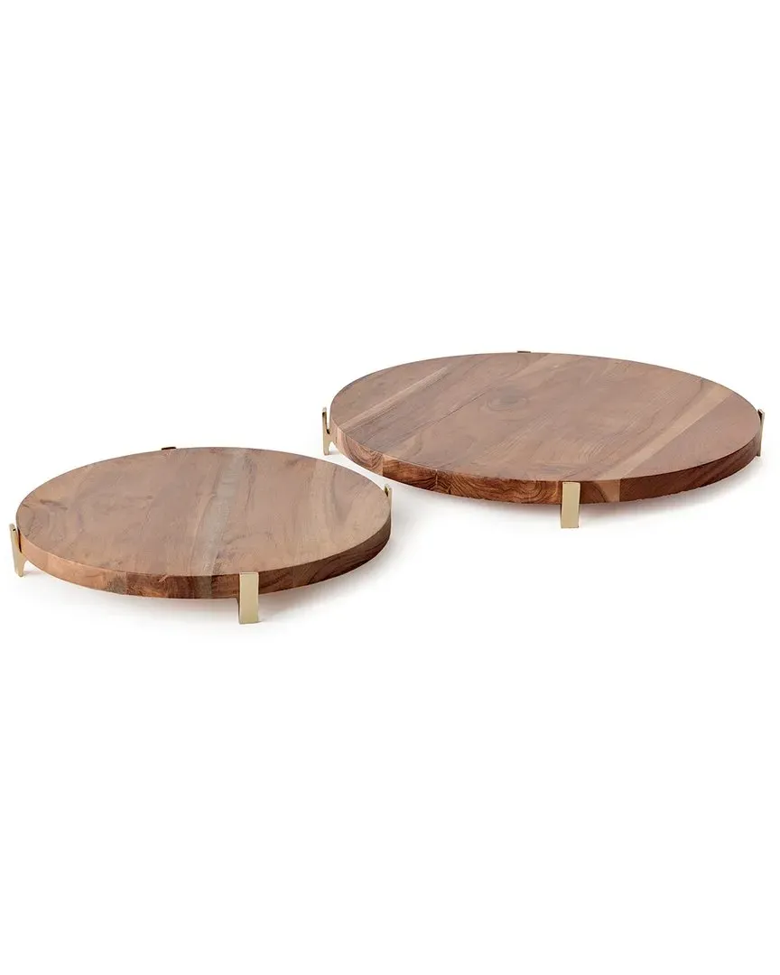 Cherie Round Serving Boards Set of 2 - Brown, Acacia Wood