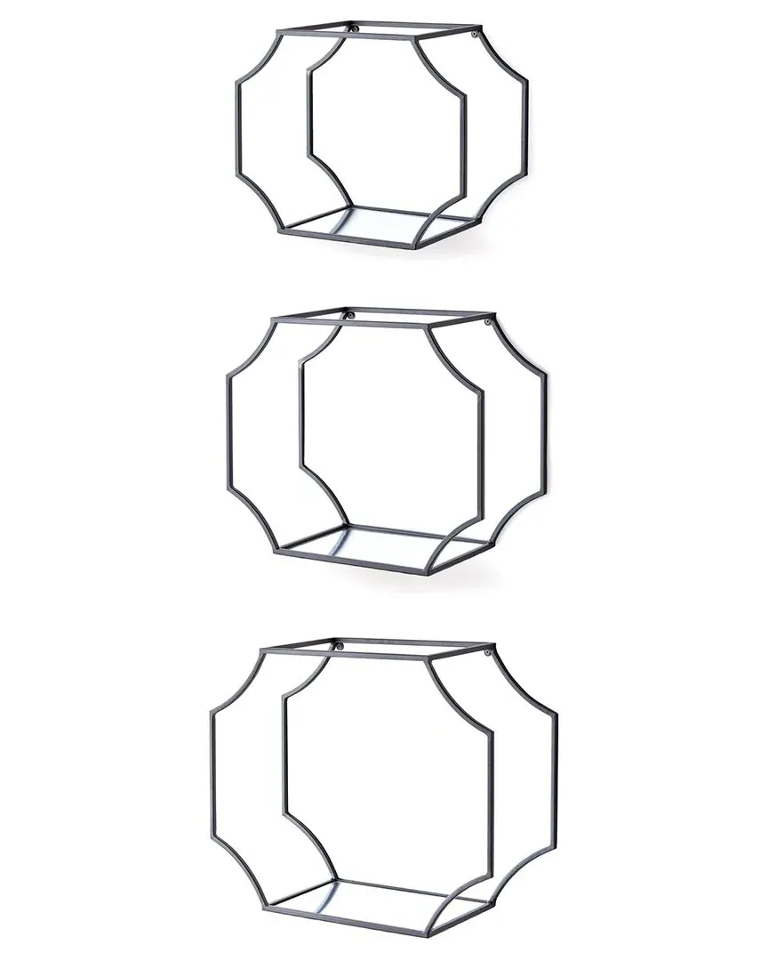 Hudson Set of 3 Mirrored Wall Shelves - Silver image