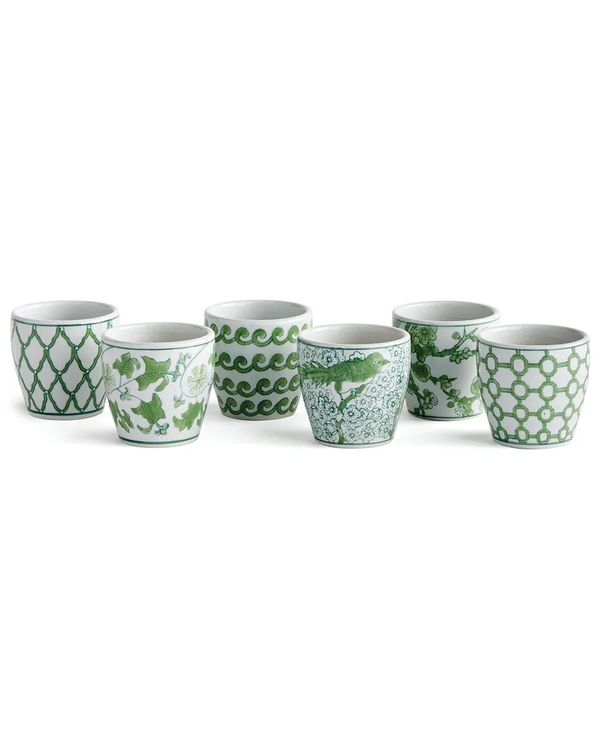 Imperial Mini Flower Pots Set of 6 - Green, Porcelain image