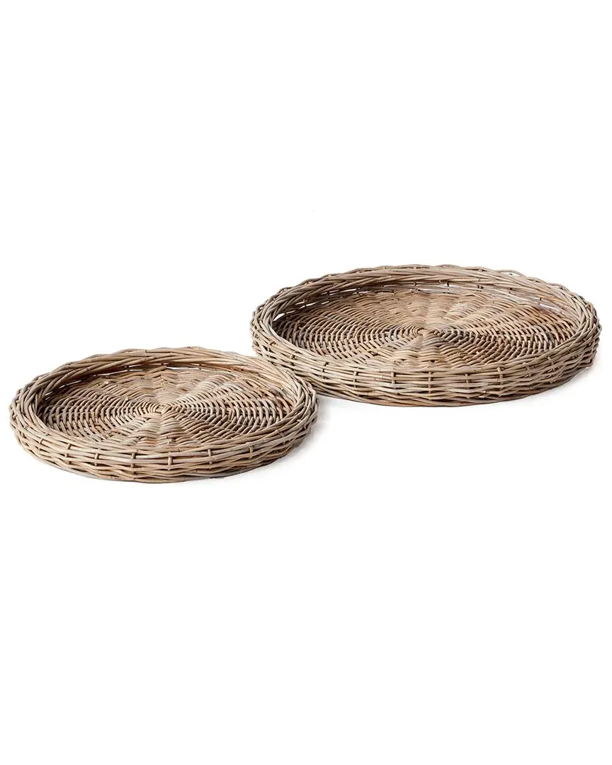 Jules Set of 2 Round Trays - Grey, Rattan