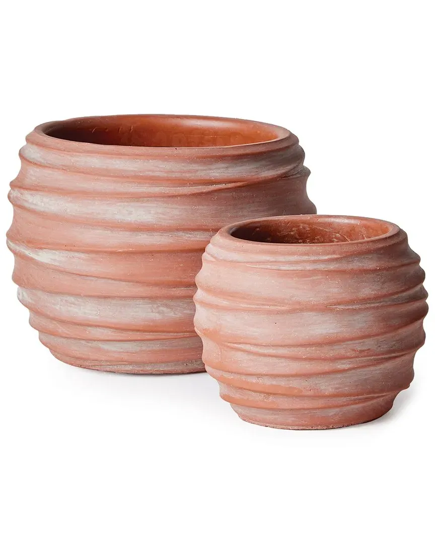 Kipha Set of 2 Plant Pots with Drain Holes - Earthwash, Concrete image