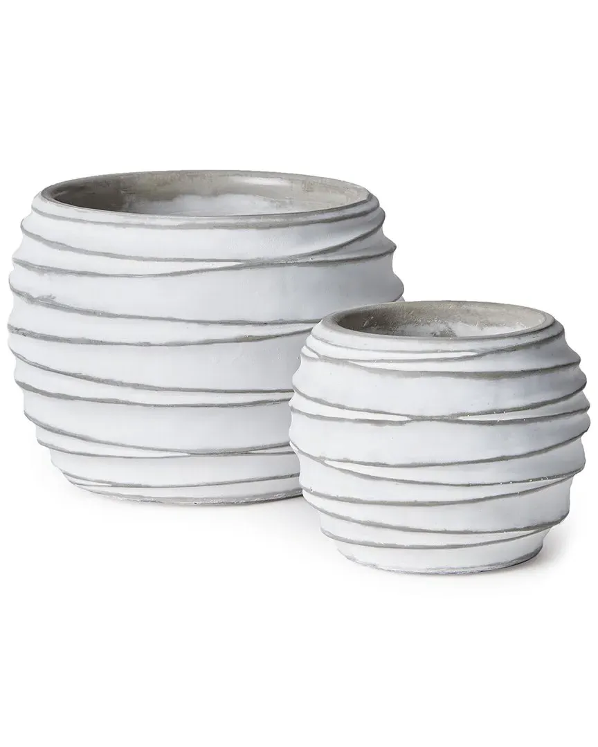 Kipha Set of 2 Plant Pots with Drain Holes - White, Concrete