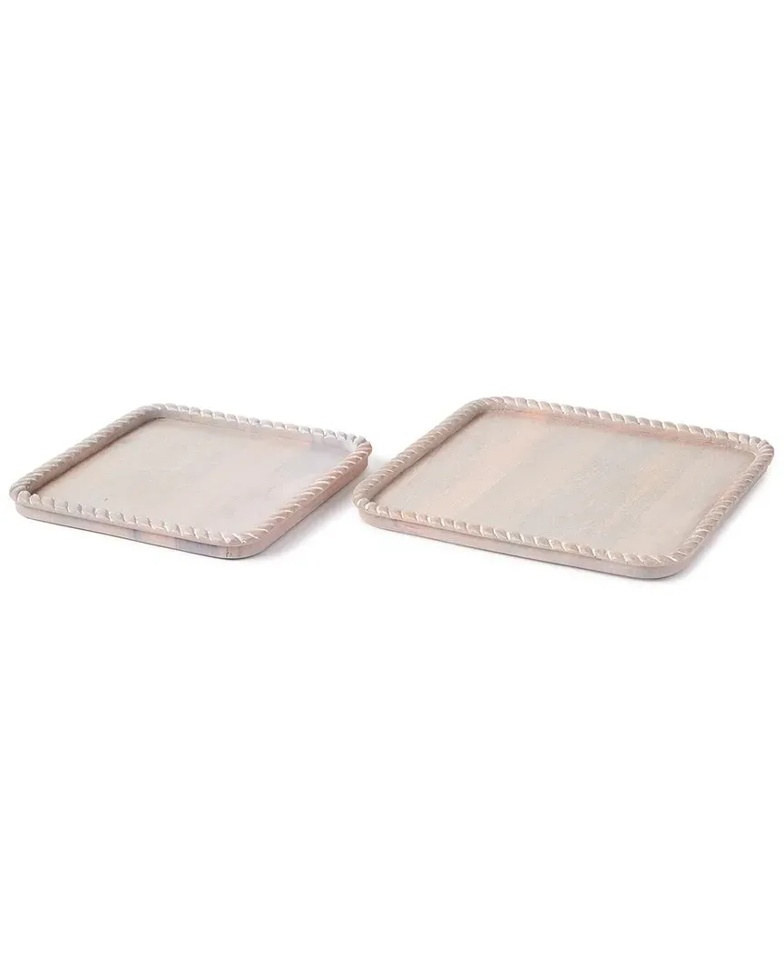 Langley Square Tray Set - White, Mango Wood