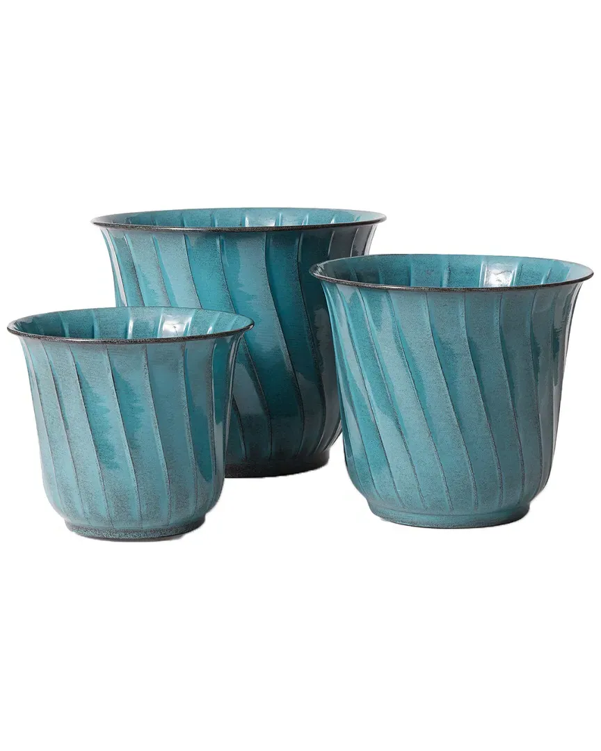 Leilani Set of 3 Plant Pots with Drain Holes - Teal, Iron