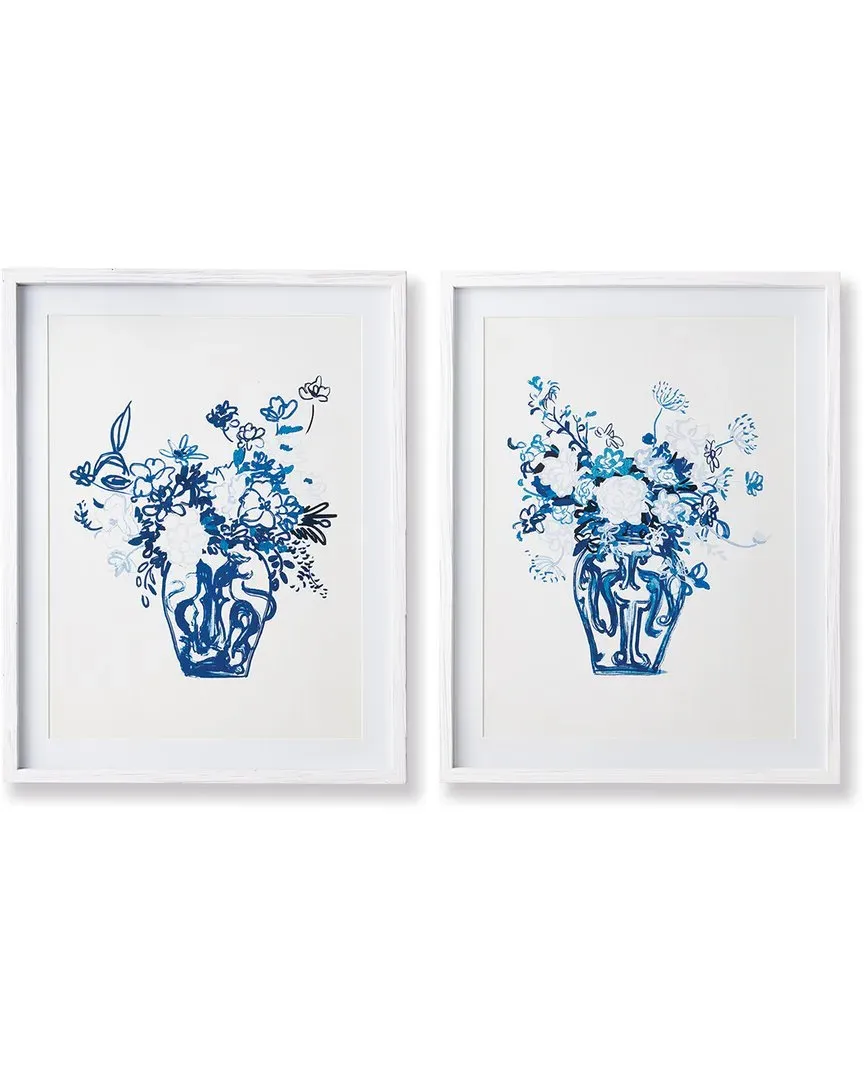 Matched Pair Floral Prints - Blue, Pine image