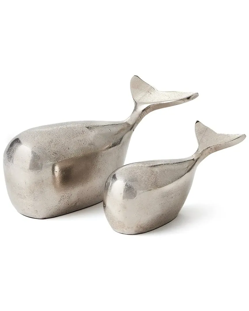 Moby Whale Sculptures Set of 2 - Silver, Aluminum