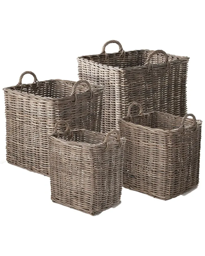 Normandy Square Apple Baskets, Set of 4 - Gray, Rattan image