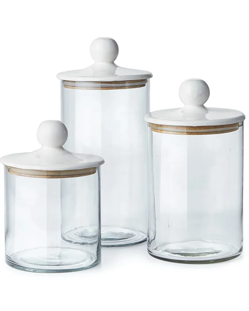 Petaluma Set of 3 Canisters - White, Glass