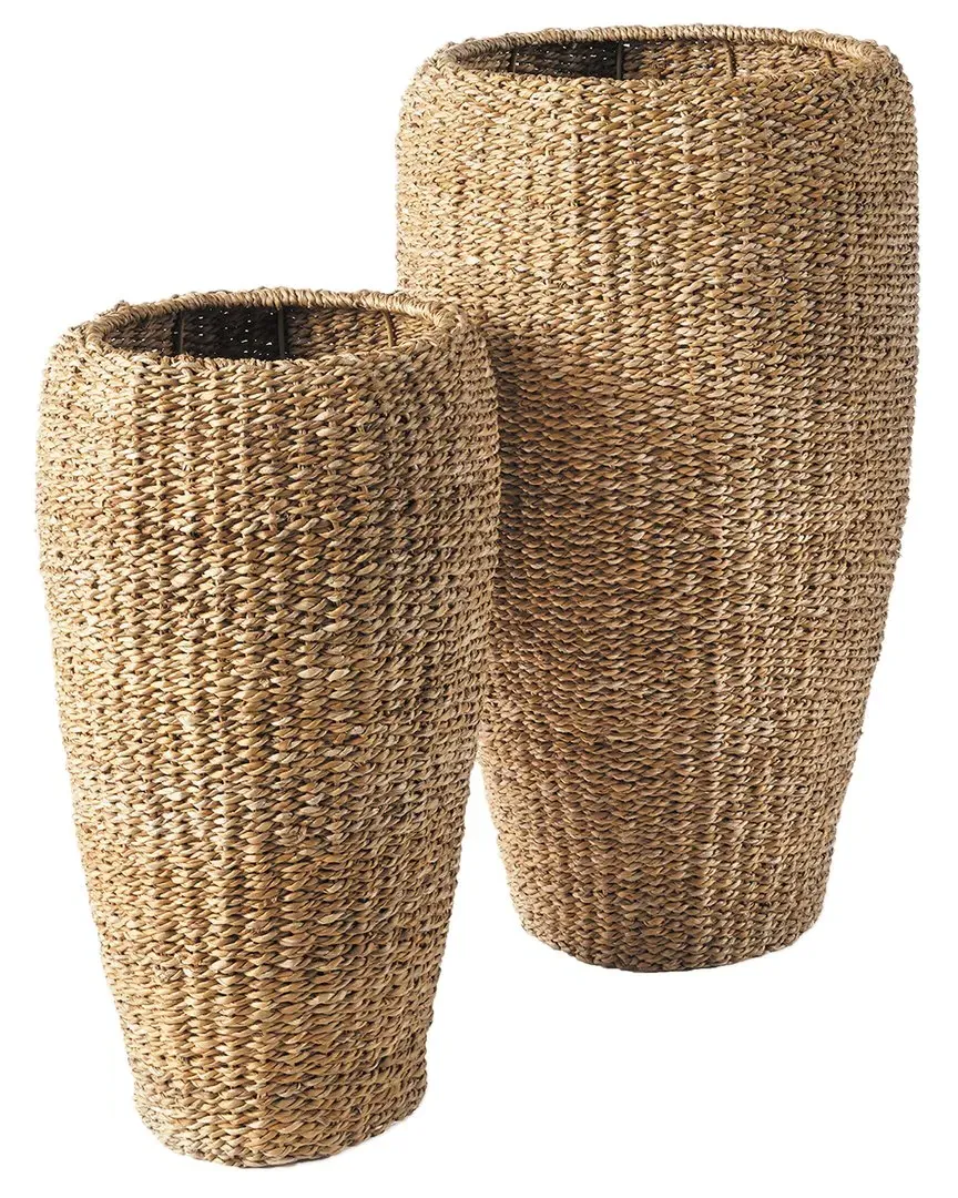 Seagrass Tall Round Planters Set - Natural