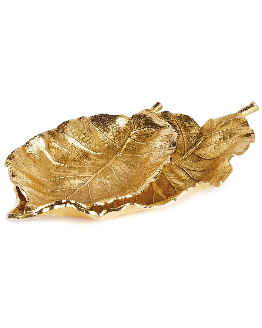 Set of 2 Alegra Leaf Trays - Gold, Aluminum