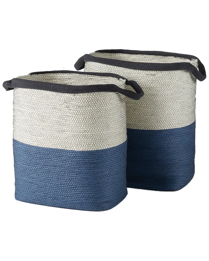 Set of 2 Ayden Baskets with Handles - White/Blue, Paper image