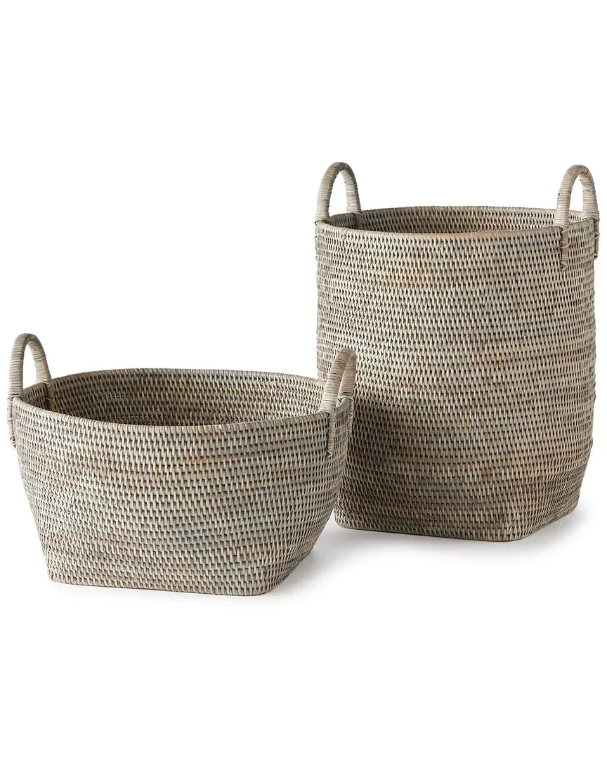 Set of 2 Burma Rattan Orchard Baskets - Gray, Rattan