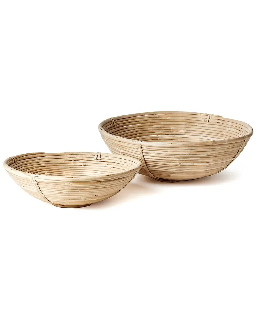 Set of 2 Cane Low Bowls - Natural, Rattan image