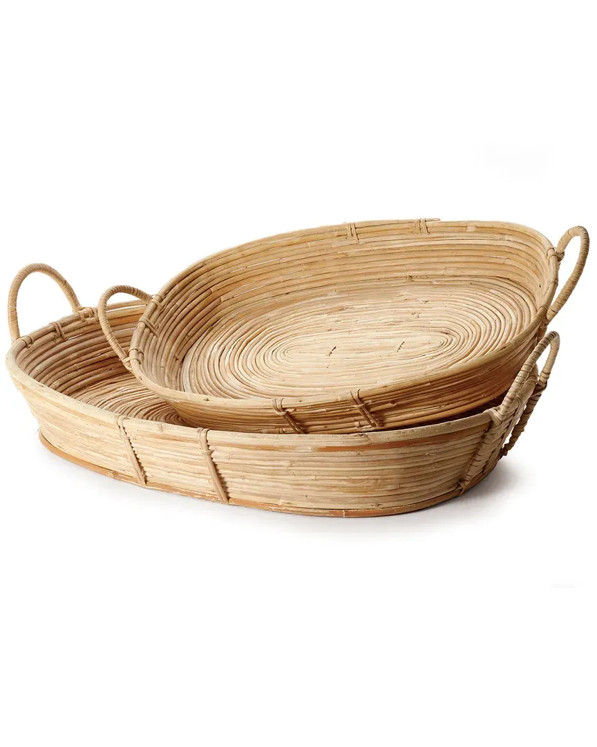 Set of 2 Cane Rattan Trays with Handles - Natural