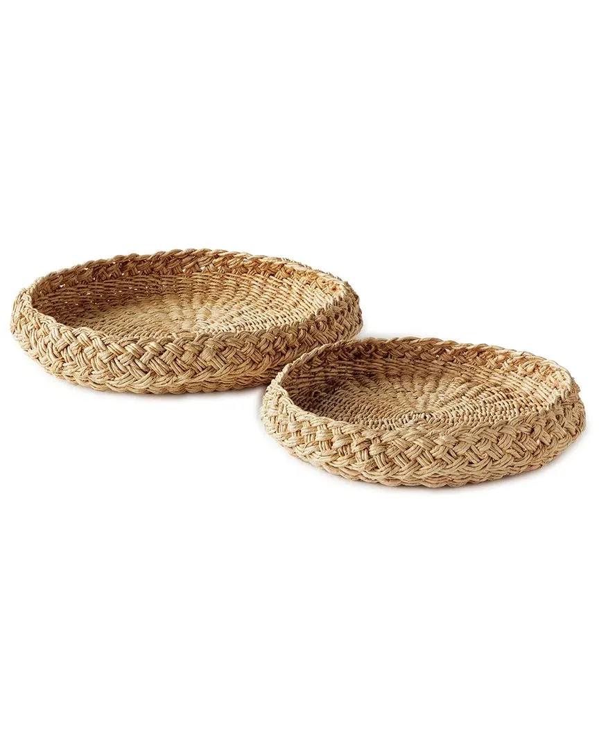 Set of 2 Round Abaca Trays - Natural