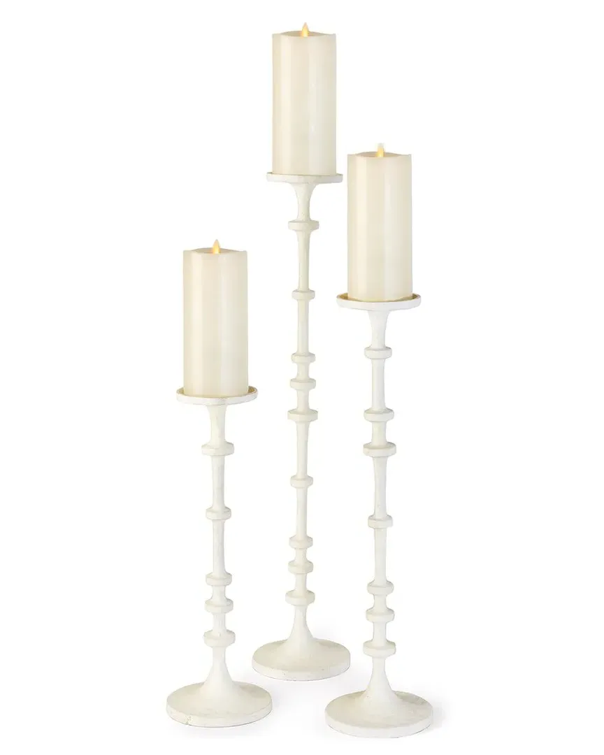 Set of 3 Abacus Candle Stands - White, Aluminum