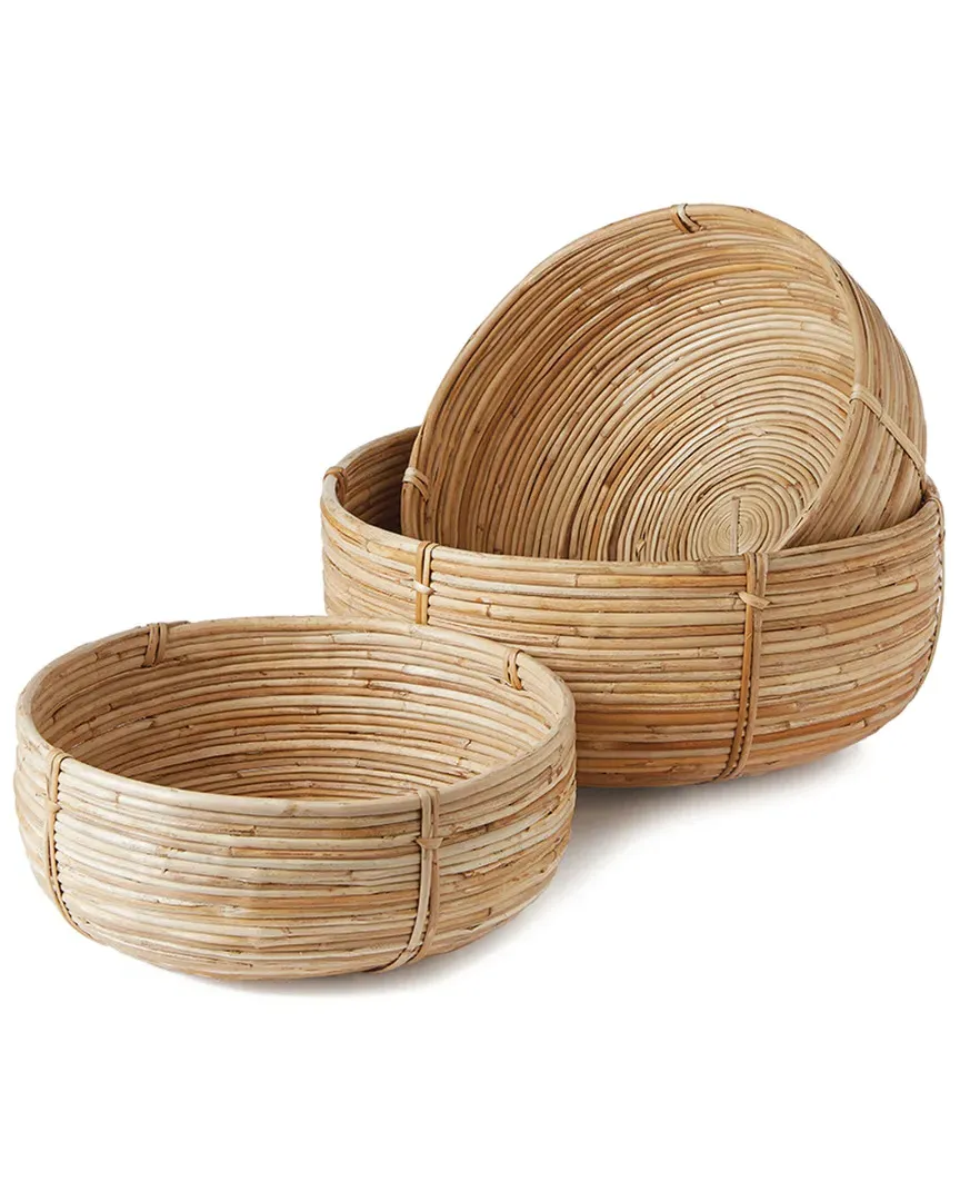 Set of 3 Cane Rattan Low Baskets - Natural
