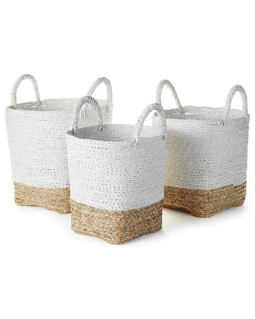 Set of 3 Madura Market Baskets - White, Raffia