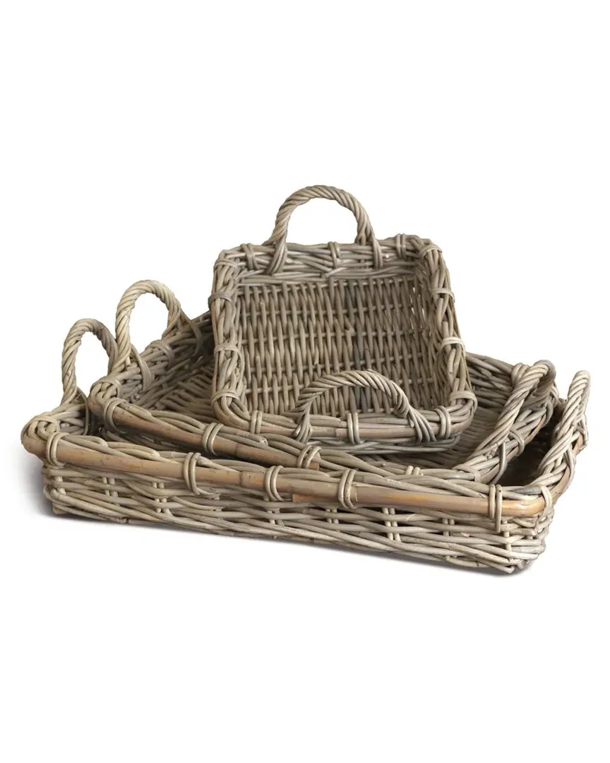 Set of 3 Normandy Rectangular Serving Trays - Grey, Rattan image