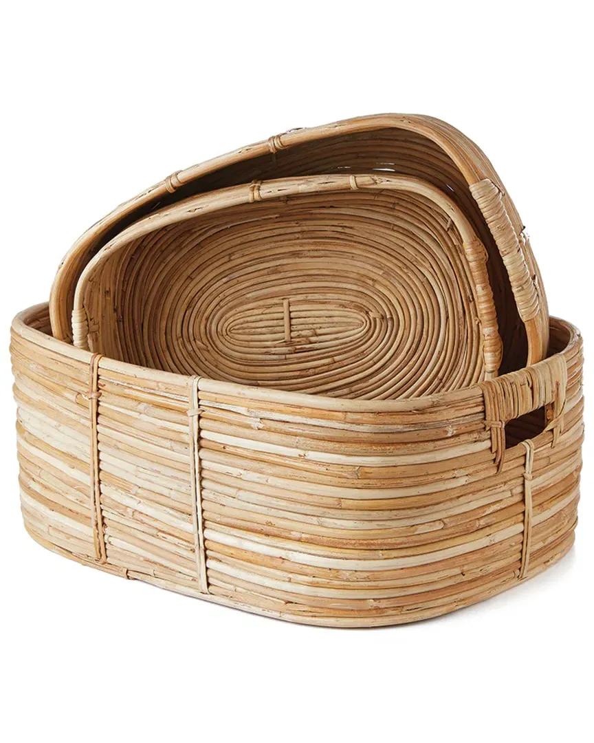 Set of 3 Rectangular Storage Baskets - Natural, Rattan image