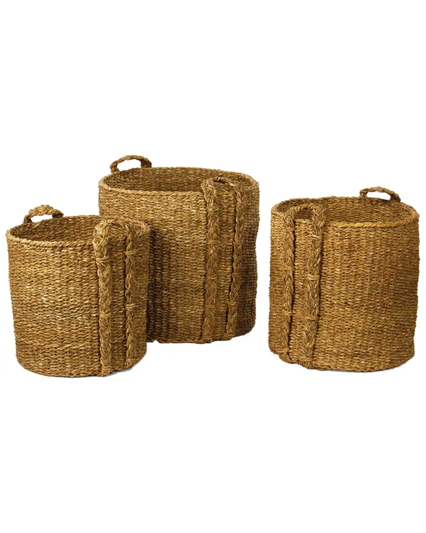 Set of 3 Round Baskets - Natural, Seagrass
