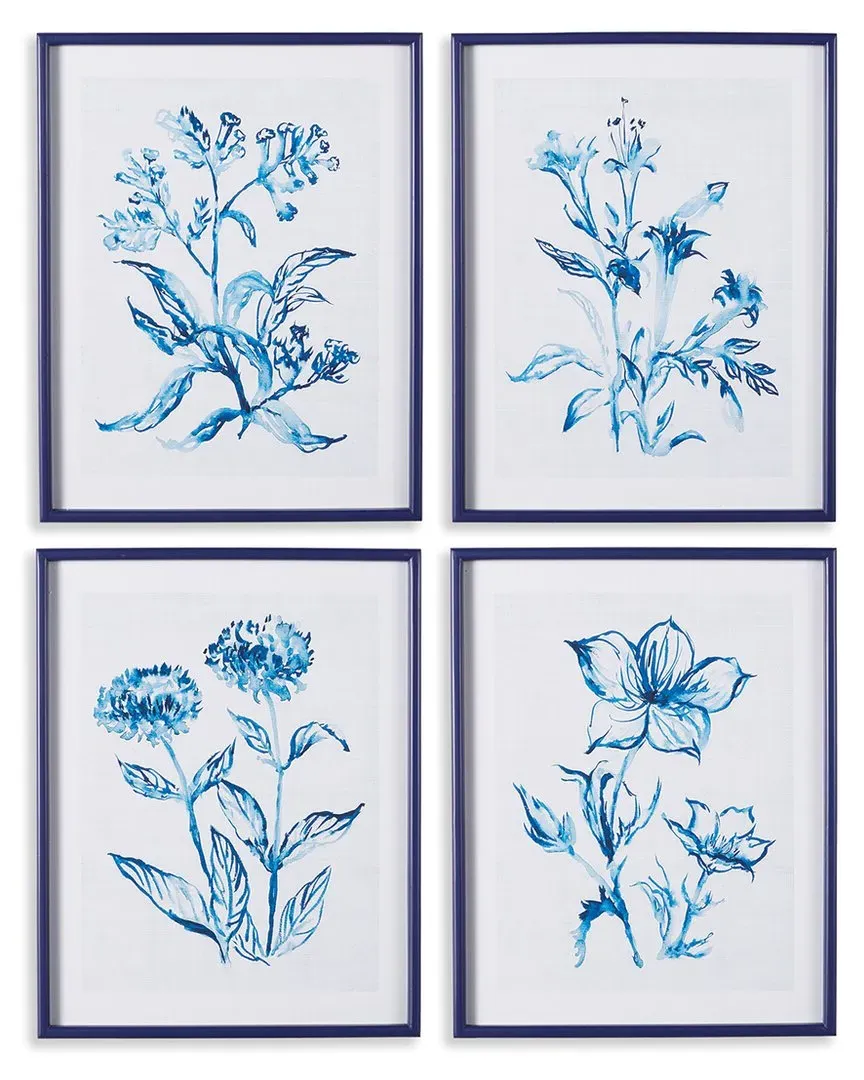 Set of 4 Indigo Watercolor Botanical Prints - Fir Wood