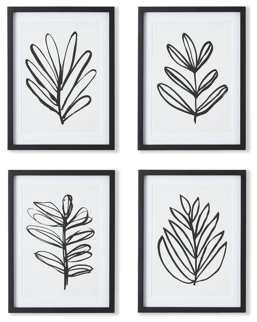 Set of 4 Sketched Leaf Prints - Fir Wood