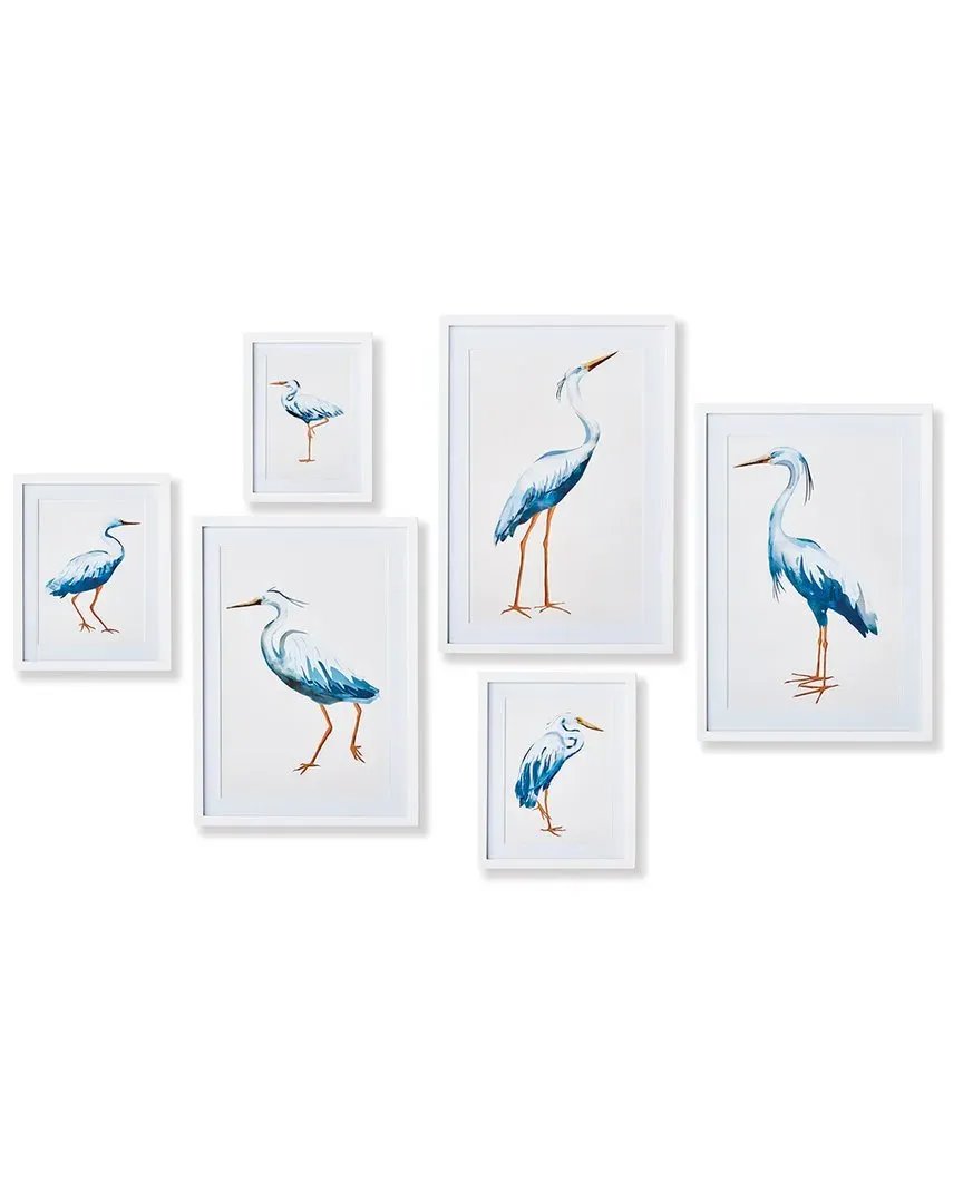 Set of 6 Blue Heron Gallery Prints - White, Fir Wood