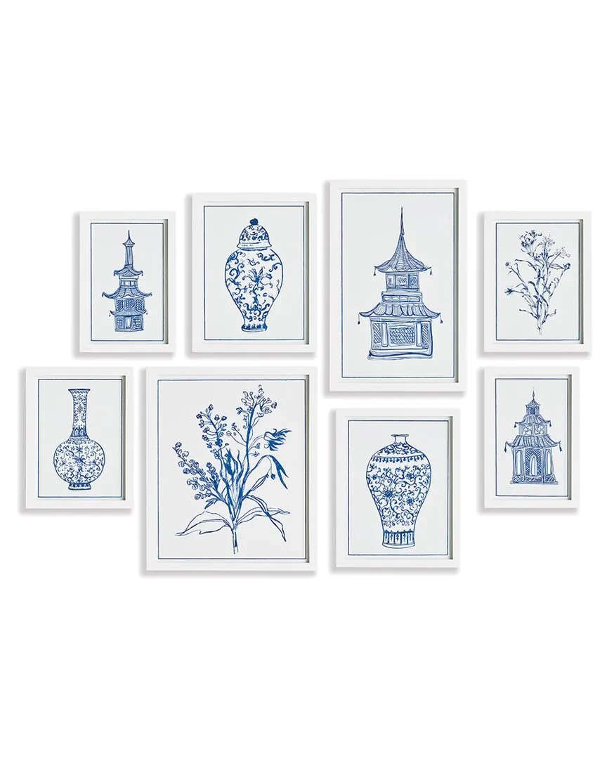 Set of 8 Chinoiserie Gallery Prints - Blue image