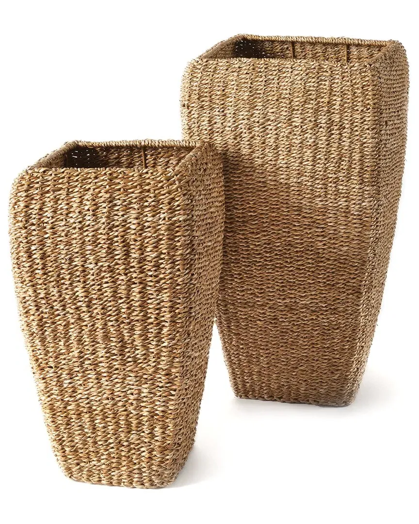 Tall Square Seagrass Planters - Natural image