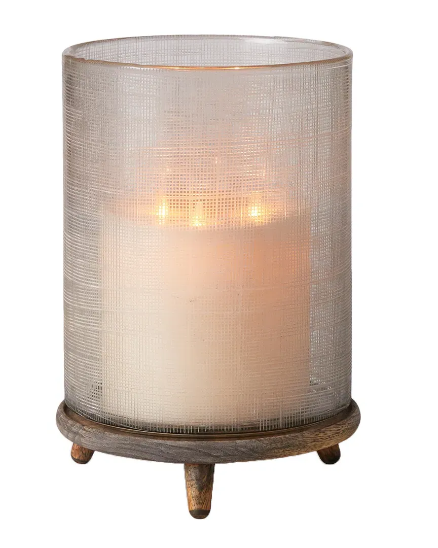 Thatcher Hurricane Candle Holder - Clear, Mango Wood image