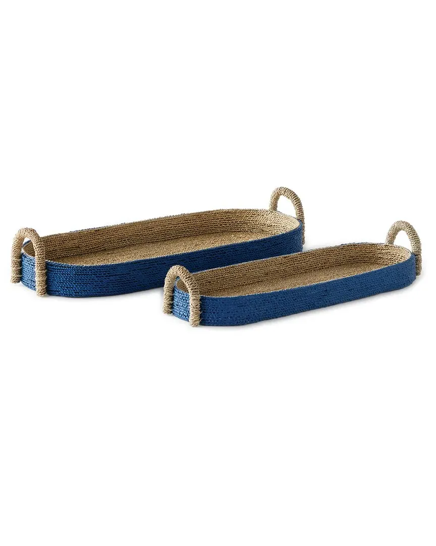 Tiana Set of 2 Long Oval Baskets - Blue, Seagrass