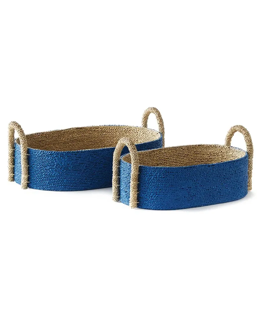 Tiana Set of 2 Short Oval Baskets - Blue, Seagrass image