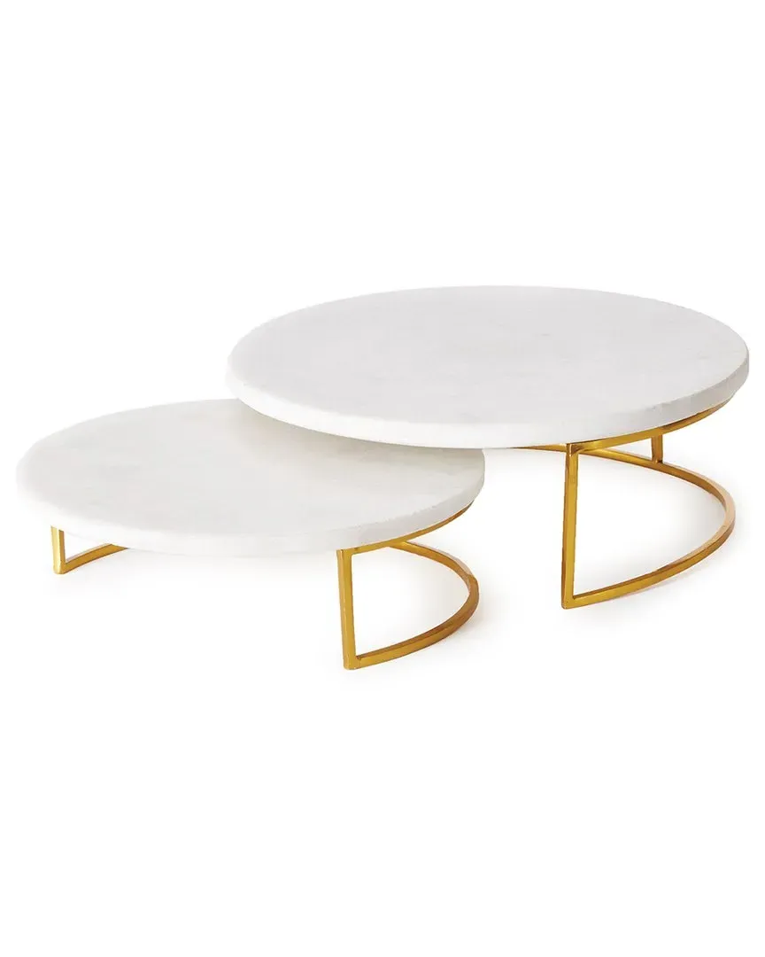 Vienna Set of 2 Serving Stands - White, Marble image